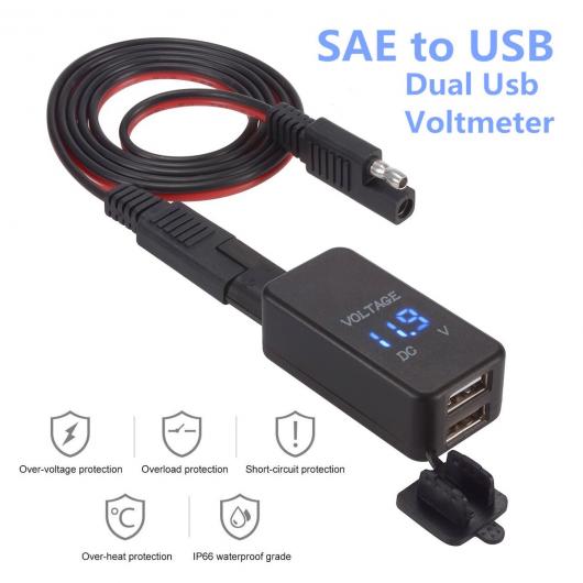 12V-24V SAE デュアル USB ケーブル アダプタ デュアル ポート パワー ソケット スマート 電話 タブレット GPS チャージャー 電圧計 適用: AL-RR-5241 AL