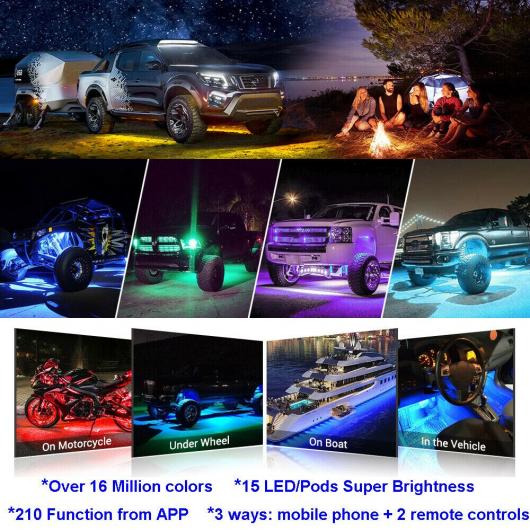 2021 10 ポッド RGB LED ロック ライト 160 LED ミュージック シンク ネオン アンダーグロー 防水 ライト キット タイミング ミュージック AL-RR-5840 AL｜apagency｜04