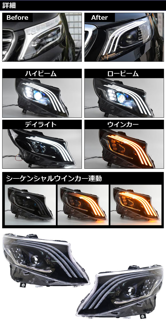 パーツ 1 LEDヘッドライト メルセデス・ベンツ Vクラス W447 2015年10月〜2019年