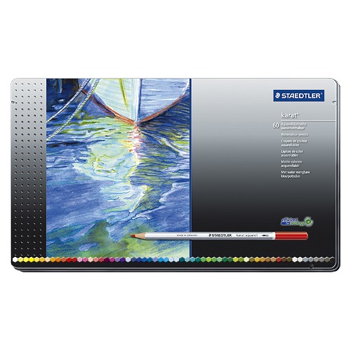 ステッドラー(STAEDTLER) カラト アクェレル水彩画色鉛筆 60色 缶入 125 M60(68734) 文具、ステーショナリー-その他事務用品-キッチン、日用品、文具