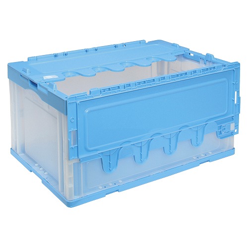 岐阜プラスチック工業 折りたたみコンテナー ブルー 透明 フタ付 CF-S76NR(06751)