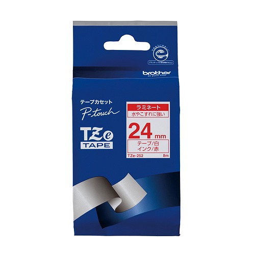 ブラザー工業 ピータッチテープ 白/赤 24mm TZE-252(09881)