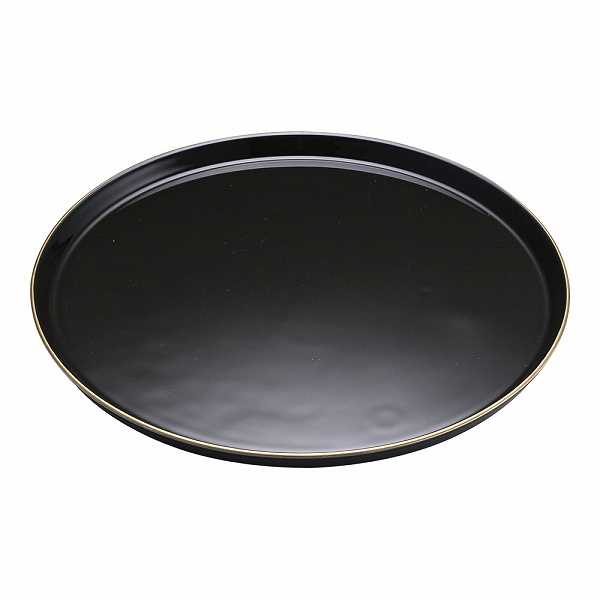 よし与工房(Yoshiyo) 陶器ケーキトレー ブラック 丸型 金線入 EM-18-KS(WKCH5)