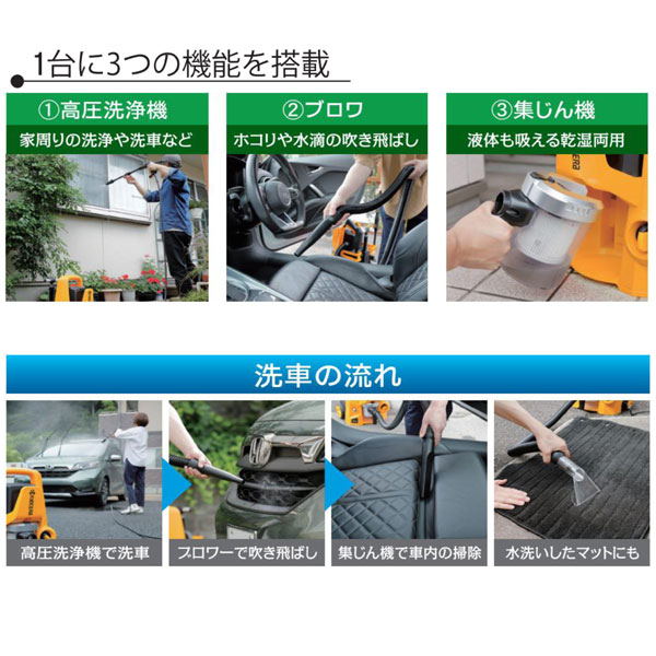 京セラ マルチ洗浄機 高圧洗浄/ブロワー/集じん機能 1台3役！洗車から