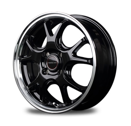 MID VERTEC ONE EXE5 ホイール グロッシーブラック/リムポリッシュ 15インチ×4.5J +45 4H100 国産車 入数：1台分(4本) :502858610:オートパーツエージェンシー