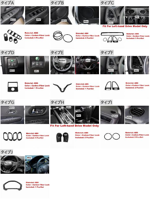 オンライン卸売 カーボン調 インテリア キット ダッシュボード エア AC/ドア スピーカー/ハンドル ボウル カバー トリム 適用: ホンダ ベゼル/ヴェゼル タイプD AL-OO-9053 AL