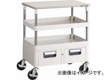 トラスコ中山 フェニックスワゴン 600X400XH740 引出 天板付 YG色 PEW