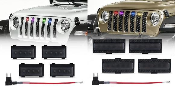 4ピース RGB グリル ライト 適用: ジープ/JEEP ラングラー JL JLU 2018 2019-2025 フロント グリッド 2018-2023・2024-2025 SR-DD-3758