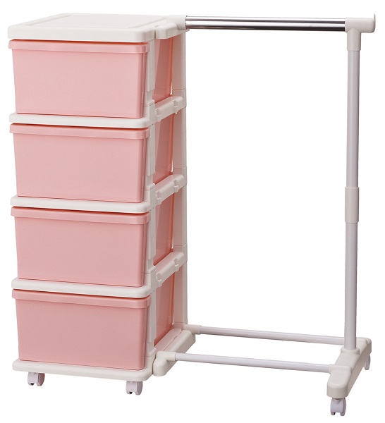 カラーシーズユニット 4段 WHサクラ色 ハンガー付 (0328062) 家具、インテリア-ラック、シェルフ、本棚-その他収納ラック