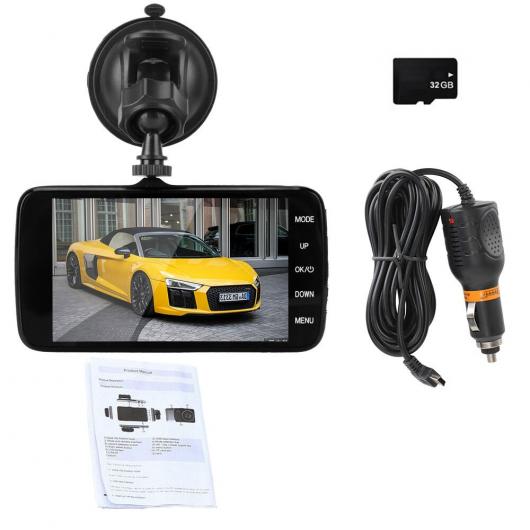 4インチ ビデオ レコーダー 車載カメラ DVR スマート G-センサー 170 度 広角 デュアル レンズ 1080P ナイト シングル カメラ 32G AL-RR-6653 AL