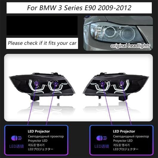 適用: BMW 3シリーズ E90 ヘッドライト 2005-2012 LED プロジェクター ハロゲン〜2009-2012 1ペア ヘッドライト SR-DD-3542_3