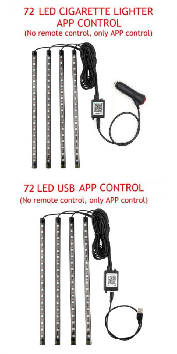 LED フット ライト ランプ USB ワイヤレス リモート ミュージック コントロール マルチ 72 シガーソケット APP・72 USB APP AL-MM-2295 AL