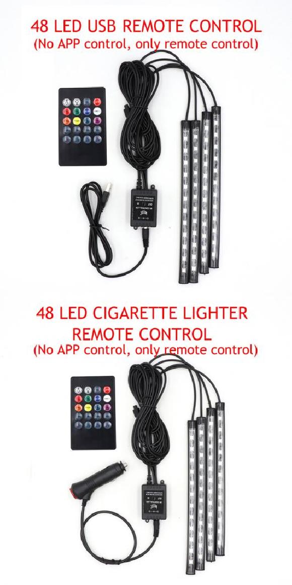 LED フット ライト ランプ USB ワイヤレス リモート ミュージック コントロール マルチ 48 USB RC・48 シガーソケット RC AL-MM-2295 AL