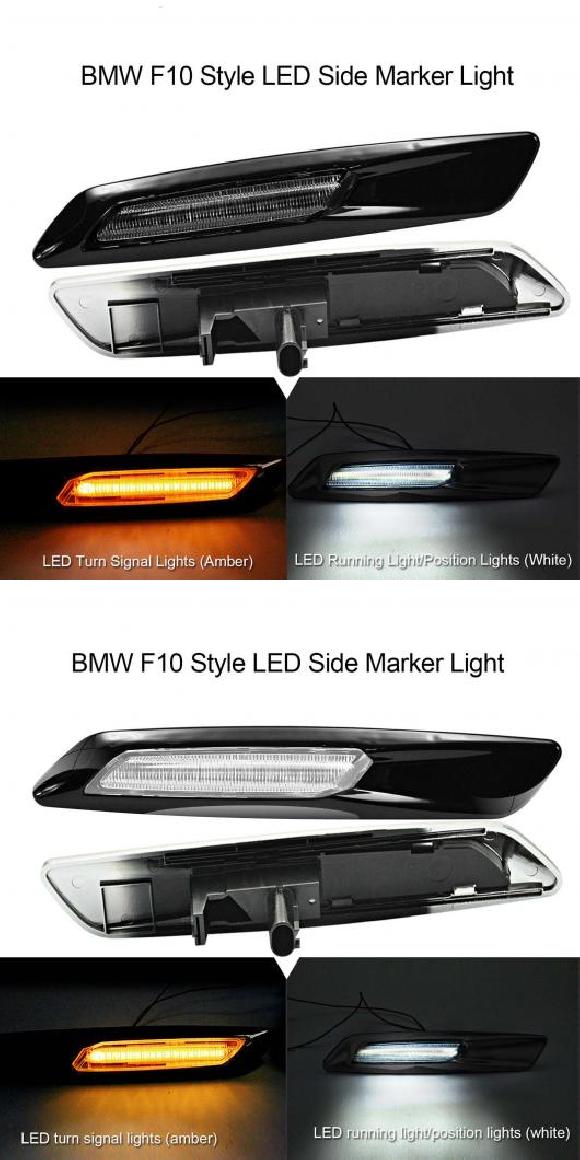 ブラック クローム 仕上げ ホワイト/アンバー LED サイド ライト ターン インジケーター ランプ シグナル 適用: 1 3 5シリーズ スモーク・クリア AL-MM-5736 AL