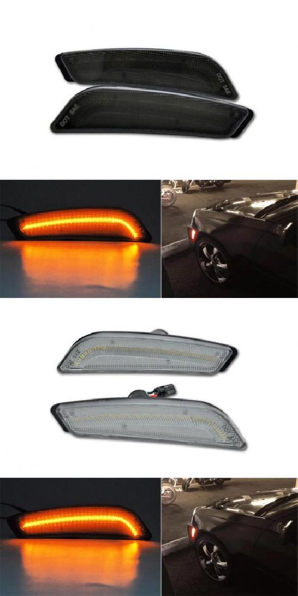 2ピース アンバー LED フロント サイドマーカー ライト 適用: キャデラック/CADILLAC CTS 2003-2007 パワード BY 30-SMD LED スモーク・クリア AL-MM-5744 AL