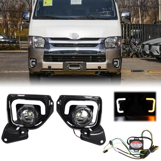 2ピース ホワイト アンバー LED DRL デイタイムランニングライト 適用: トヨタ ハイエース 2014-2018 フォグランプ W/ウインカー AL-OO-0902 AL