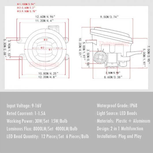 2ピース フォグライト LED エンジェル アイ DRL 30W 8000lm 12V 適用: トヨタ RAV4 タコマ 4 ランナー ハーネス ワイヤー AL-OO-0955 AL_3