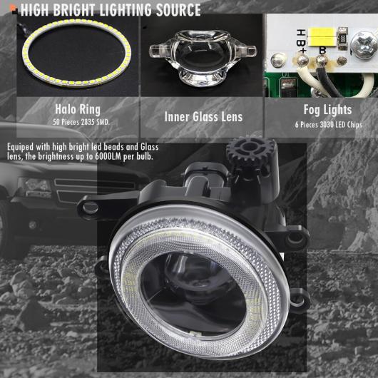 2ピース フォグライト LED エンジェル アイ DRL 30W 8000lm 12V 適用: トヨタ RAV4 タコマ 4 ランナー ハーネス ワイヤー AL-OO-0955 AL_4