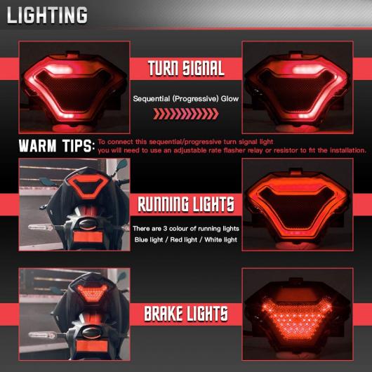 オートバイ ブレーキ ライト テール ランプ LED ウィンカー 適用: ヤマハ YZF R3 R25 Y15ZR MT07 FZ07 LC150 レッド レッド・ブルー AL-RR-4106 AL_5