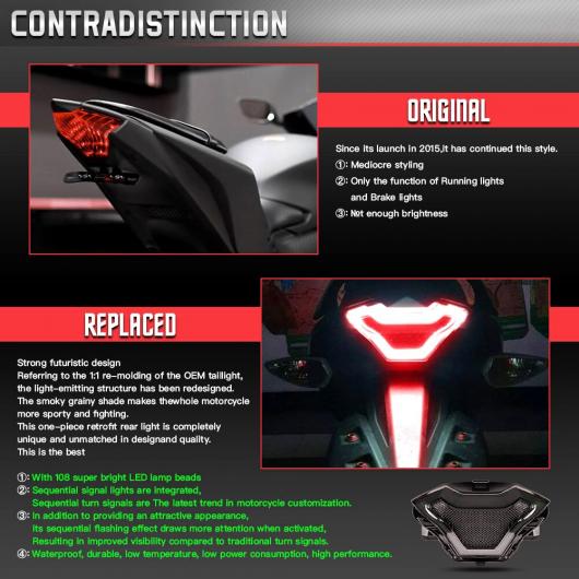 オートバイ ブレーキ ライト テール ランプ LED ウィンカー 適用: ヤマハ YZF R3 R25 Y15ZR MT07 FZ07 LC150 レッド レッド・ブルー AL-RR-4106 AL_6