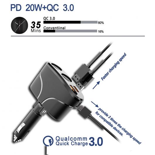 シガーソケット ソケット スプリッタ チャージャー デュアル PD USB QC 3.0 クイック 充電 12V オート シガーソケット ソケット パワー ブラック AL-RR-6533 AL｜apagency02｜04