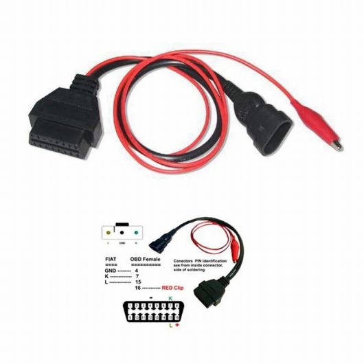 2ピース 適用:フィアット/FIAT 3 ピン アルファ ランチア/LANCIA 16 ピン OBD2 OBD - II コネクタ アダプタ ケーブル OBD ブラック AL-SS-3047 ALの画像