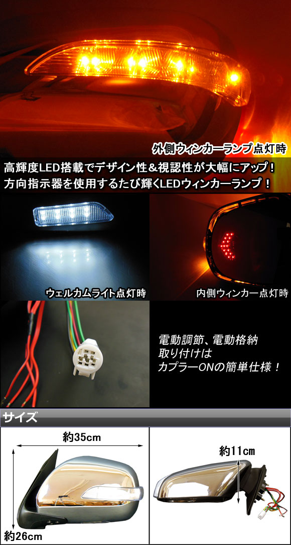LED付メッキドアミラー本体 トヨタ ハイエース 200系 ワイド車/標準車 AP-HC200-SD010 入数：1セット(左右)｜apagency02｜02