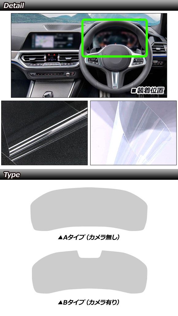 プロテクションフィルム メーターパネル用 ブルーライトカット PET製 12.3インチ Aタイプ BMW 汎用 2シリーズ 3シリーズ X3 Z4 など AP-IT1076-A-PET-BL_1