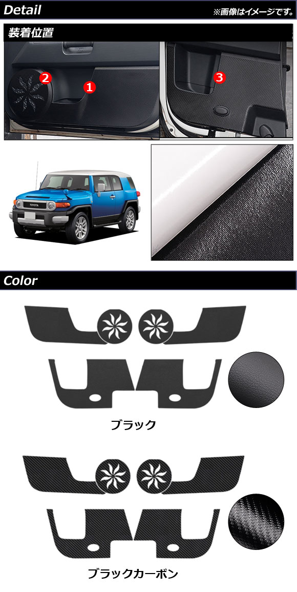 ドアアンダーステッカー トヨタ FJクルーザー GSJ15W 2010年12月〜2018年01月 ブラック 合皮 AP-IT2127-BK 入数：1セット(6個)