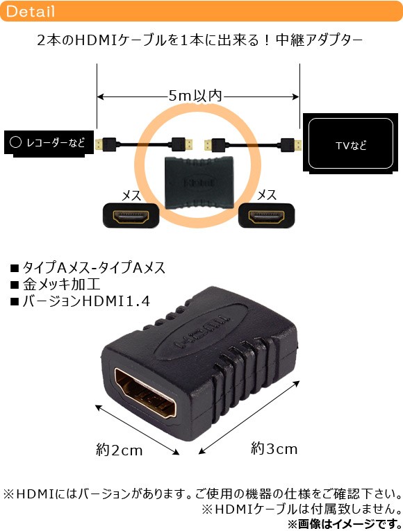 AP HDMI 中継アダプター メス-メス タイプA ver.1.4 金メッキ加工 ケーブルを繋げて1本に！ AP-TH701｜apagency02｜02