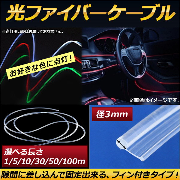 AP 光ファイバーケーブル フィン付き 径3mm 10メートル フィン差込みタイプでしっかり固定！ AP UJ0176 3MM 10M :500862510:オートパーツエージェンシー2号店