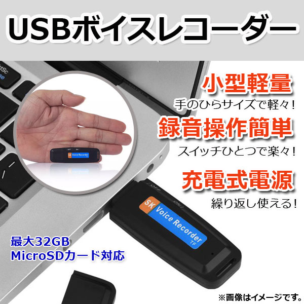 AP USBボイスレコーダー 小型軽量！ 録音操作簡単！ 充電式！ 選べる2カラー AP-UJ0308