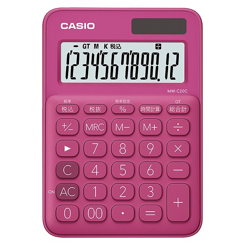 CASIO(カシオ) カラフルミニジャスト電卓 ビビッドピンク MW-C20C-RD-N(35934)