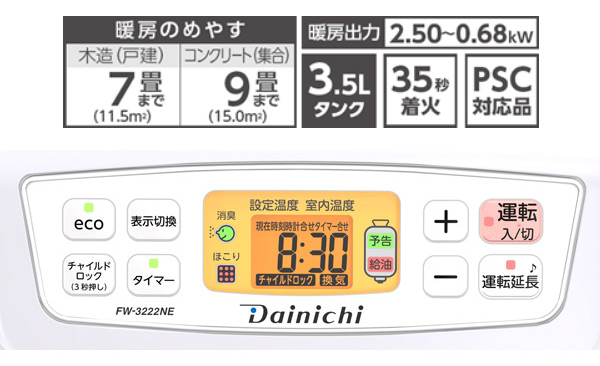 ダイニチ NEタイプ 石油ファンヒーター チャコールブラック 木造7畳