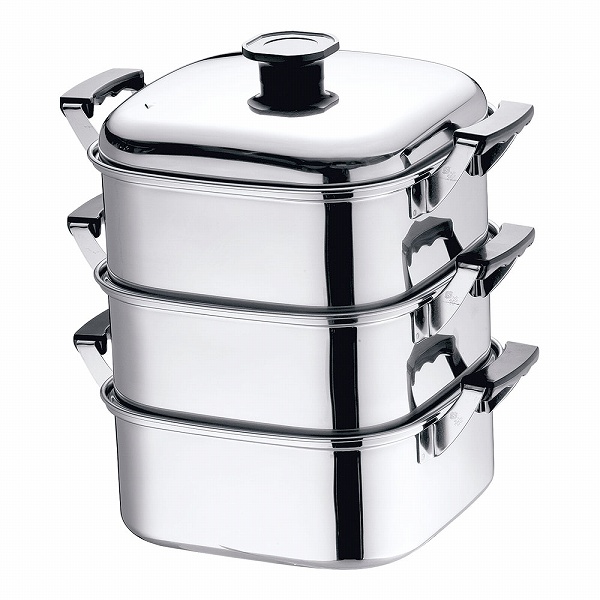 竹越工業 3段蒸し器 24cm 18-8ステンレス 中古 竹越工業 18-8 角型