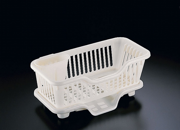 サンコープラスチック(SankoPlastic) 皿立て水切りかご 流 パールホワイト タテ型スリムタイプ 箸立て付 EMZ1601