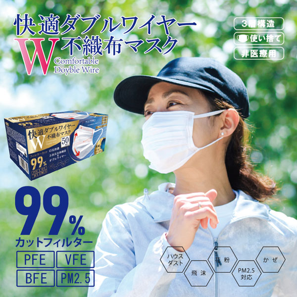 HIRO 快適ダブルワイヤー 不織布マスク ホワイト ふつうサイズ