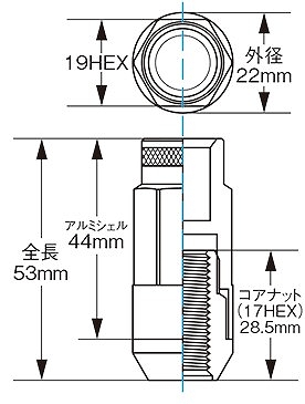 協永産業/KYO-EI Kics レデューラレーシング シェルタイプロック＆ナットセット RL53 ブラック M12×P1.25 ローレットタイプ RL53-13K｜apagency02｜02