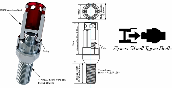 協永産業/KYO-EI Kics レデューラレーシング ボルト＆ロックセット ZS44 ブラック M14×P1.25 シェルタイプ 入数：1セット(ボルト16個/ロック4個) ZS44-3545K｜apagency02｜02
