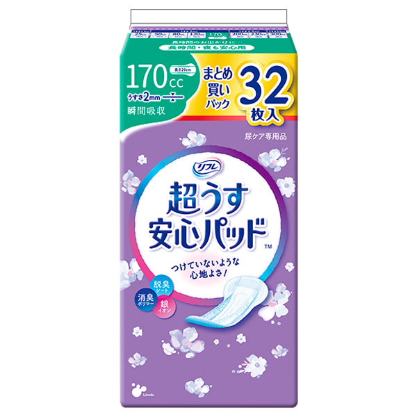 リフレ 超うす安心パッド 長時間・夜も安心用 まとめ買いパック 170cc 入数：1パック(32枚入)