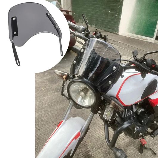 オートバイ シールド ウィンド デフレクター ウインドスクリーン ユニバーサル モト 6.5-9.45 インチ ラウンド ヘッドライト ブラック・グレー SR-BB-4214の画像