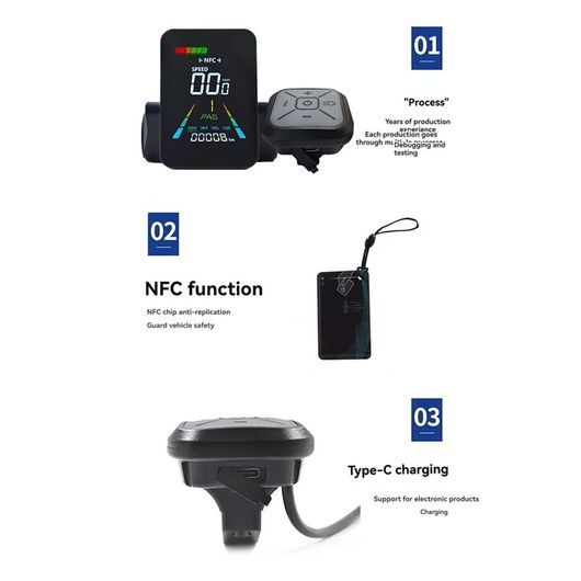 F3 E-バイク NFC 液晶 ディスプレイ アニメーション カラー メーター 24V/36V/48V/60V UART 電動 スクーター ブラック 5ピン SR-CC-9621_2