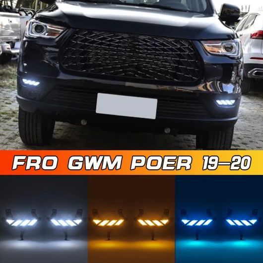 DRL 適用: 長城汽車 ポーア 2019-2022 LED フォグランプ カバー デイタイム ランニング ライト イエロー ウインカー SR-DD-1012_1