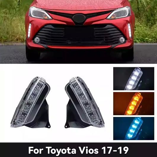 DRL 適用: トヨタ ヴィオス 2017-2019 LED フォグランプ カバー デイタイム ランニング ライト イエロー ウインカー SR-DD-1021の画像