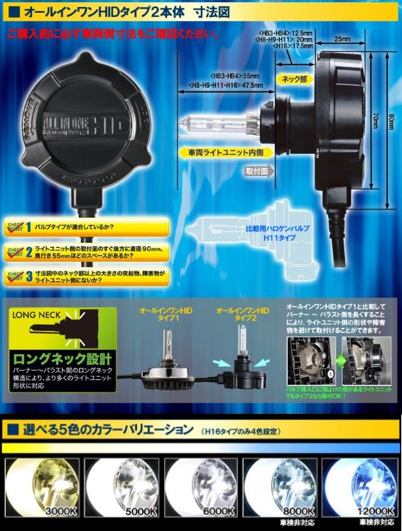 ZERO-1000/零1000 オールインワンHID タイプ2 バルブタイプ：H8/H9/H11