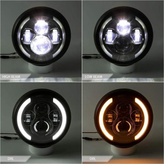 7.5インチ ユニバーサル ラウンド オートバイ LED ヘッドライト レトロ オートバイ ヘッドライト ブラック・シルバー×ブラック AL-KK-5239 2輪 AL_1