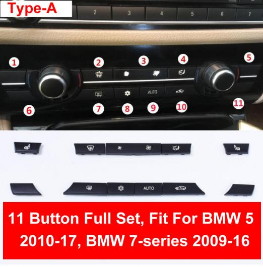 ブラック ABS エア コンディション オート ボタン スパンコール 装飾 カバー トリム ステッカー 適用: BMW F10 F18 F35 520 11 ボタン〜14 ボタン AL-EE-9017 AL