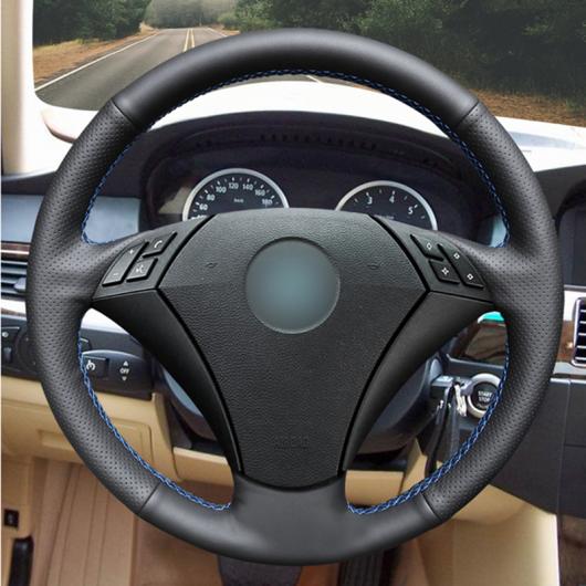 ステアリングホイールカバー 編み上げタイプ カーフスキン レザー 適用: BMW E60 E61 520I 520LI 523 523 523LI 525 525I ブラック 糸〜グレー 糸 AL-FF-0554 AL
