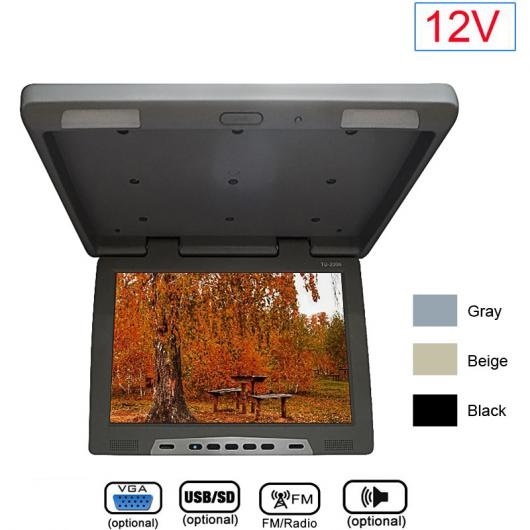 19 ルーフ マウント LCD バス モニター バス フリップ ダウン TFT LCD モニター IR トランスミッター/VGA/MP5/FM/スピーカー ブラック〜ベージュ AL-LL-7486 AL