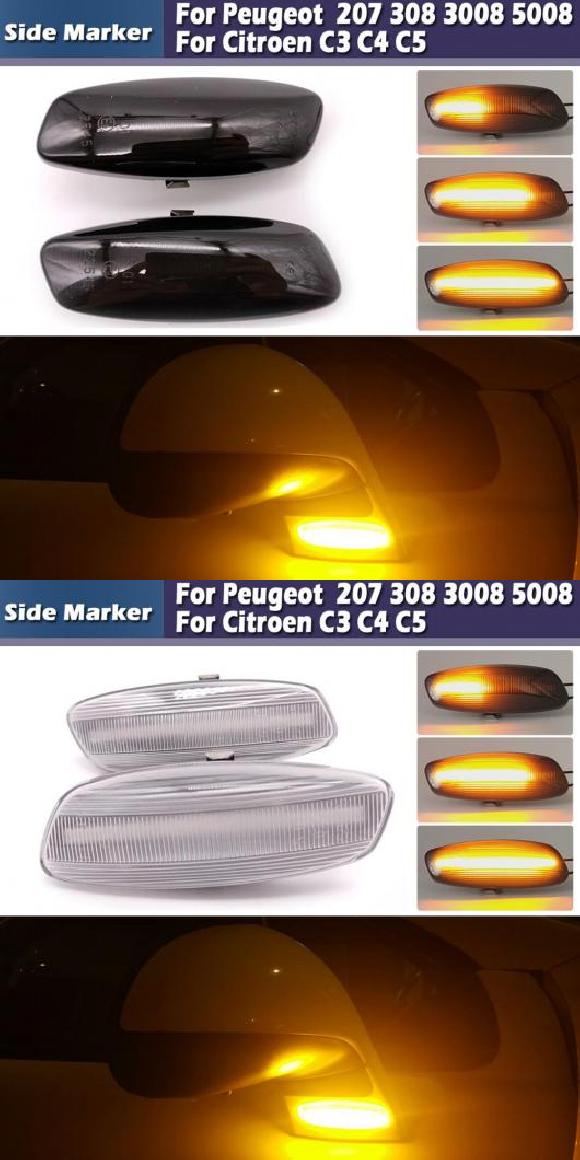 2ピース ダイナミック アンバー LED フロント サイドマーカー ライト 適用: プジョー/PEUGEOT 207 308 3008 5008 RCZ スモーク・クリア AL MM 5827 AL :504190630:オートパーツエージェンシー3号店